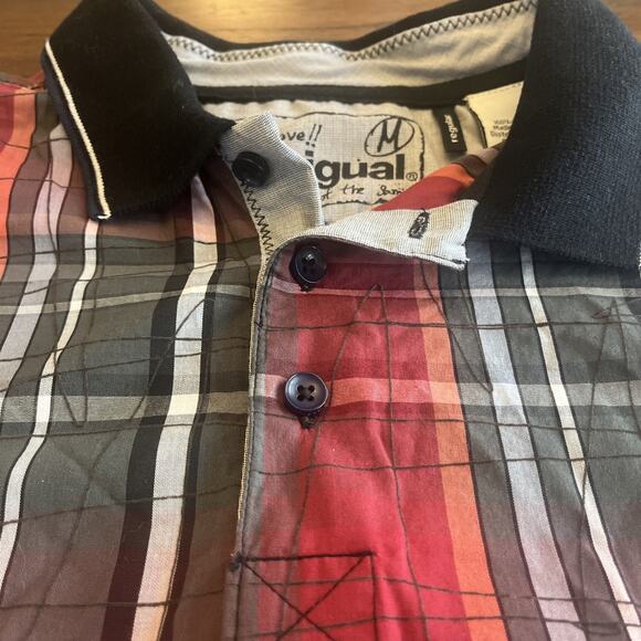 Desigual Polo Shirt Slim Black Red Gray Graphic 100% Cotton Short Sleeve Men's M - Picture 4 of 11